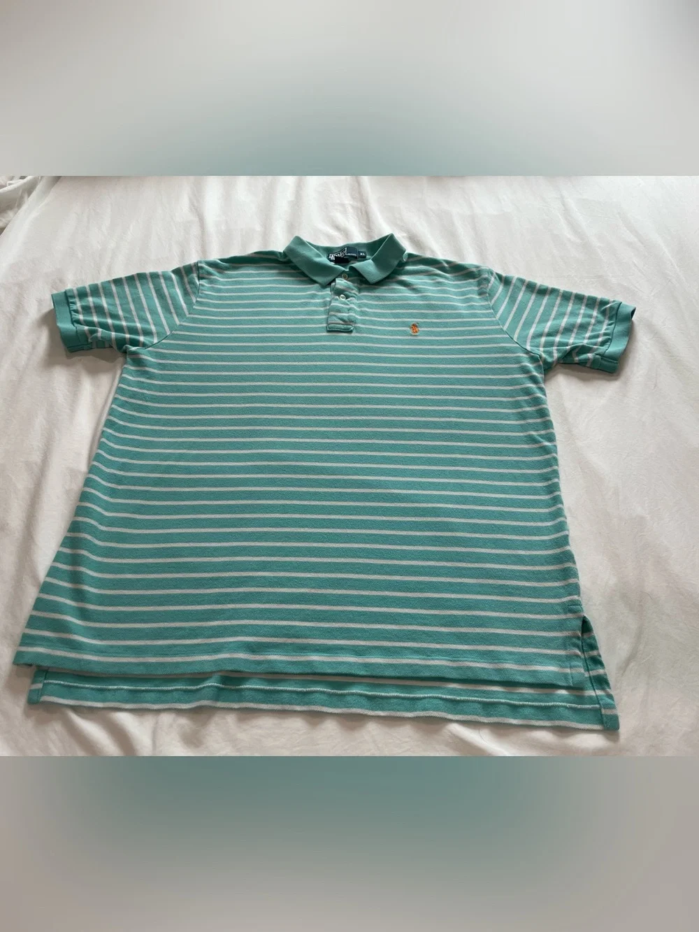 Ralph Lauren Mint Green and White Striped Polo with Contrast Pony